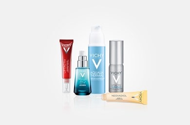 Fünf verschiedene Produkte zur täglichen Augenpflege von Vichy
